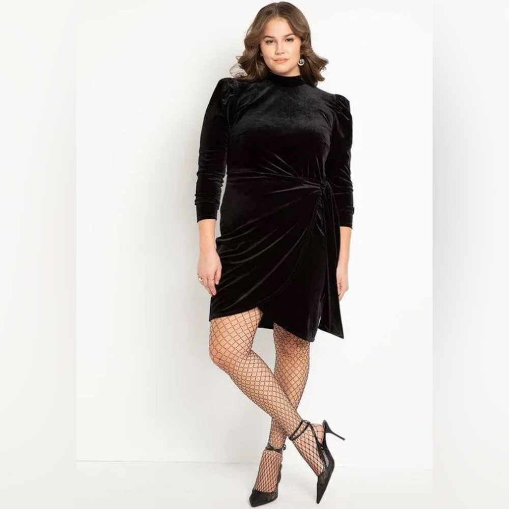 Eloquii Women's Velvet Wrap Dress With Tie in Black Size 14 NWT